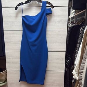 Likely Blue Asymmetrical One-Shoulder Cocktail Dress
